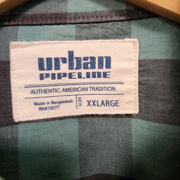 Urban Pipeline Shirt Men 2XL Teal Plaid Short Sleeve - Picture 3 of 13